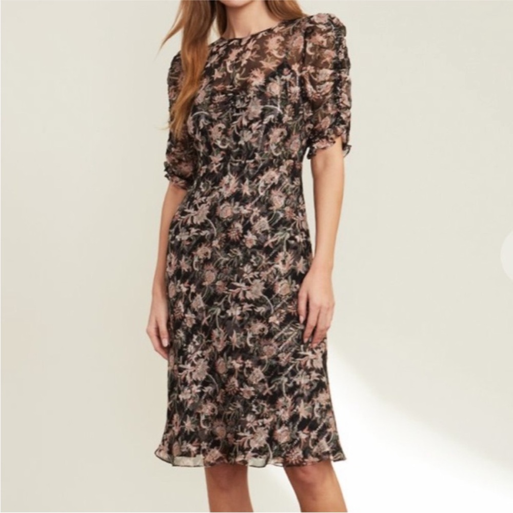 Veronica Beard Brown Tan Ruffled Tiered Midi Dress